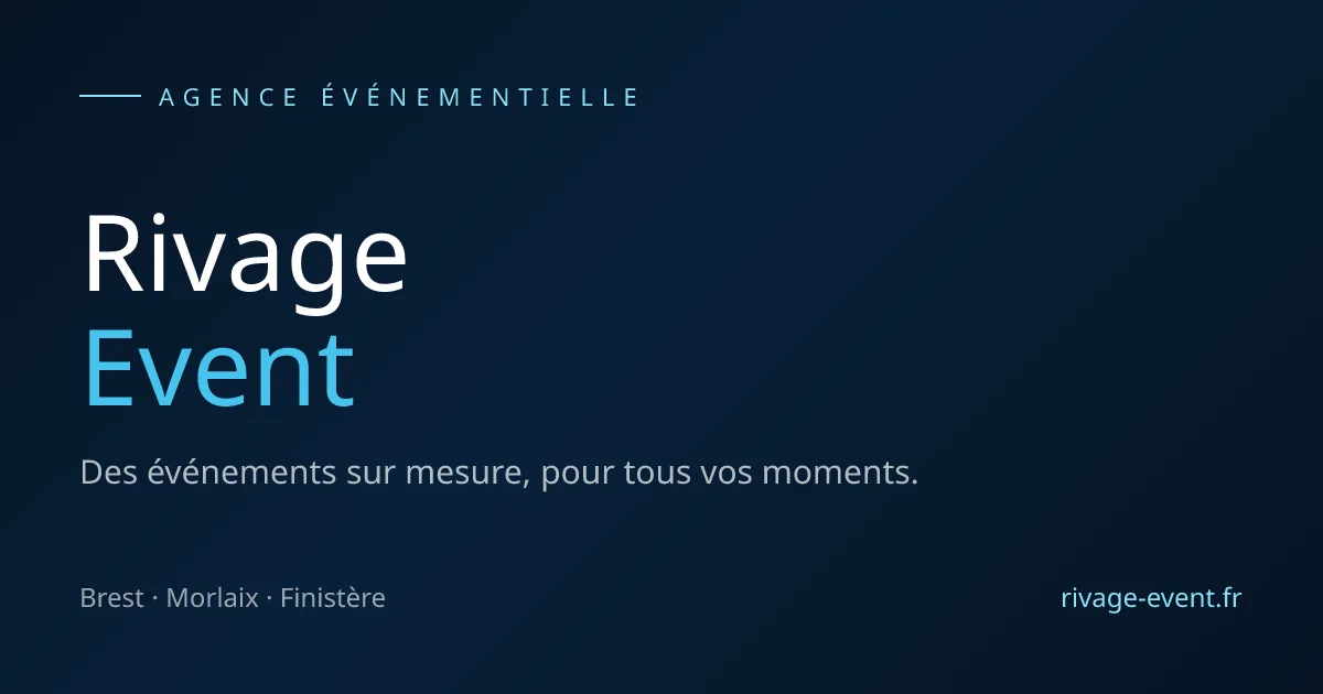 Image Open Graph générée via next/og : fond dégradé bleu nuit, titre Rivage Event et zone Brest, Morlaix, Finistère.